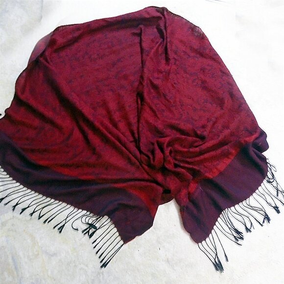 Pashmina - Reversable, Silk Blend, 90s Vintage, Red Black Exotic - Picture 3 of 11